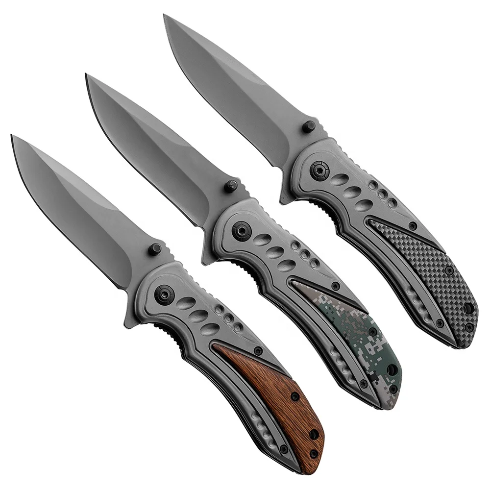 Custom Outdoor Camping Hunting Folding Pocket Tactical Knife Stainless Steel With Wood