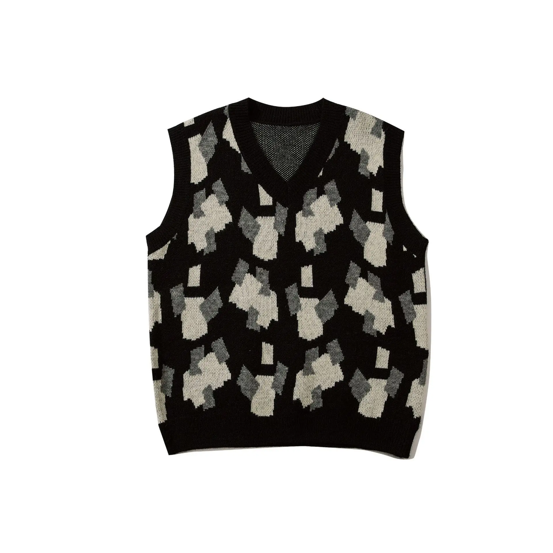 Wholesale V Neck Custom Jacquard Knitted Sleeveless Vest Sweater For Couple
