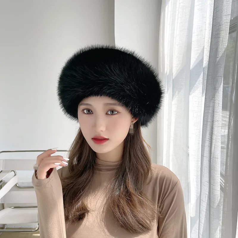 High Quality Fashion Lady warm outdoor Beret Cap European British Stylish Winter Women Rabbit Faux Fur Beret Hat