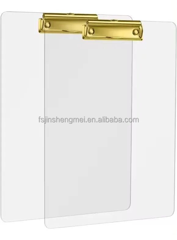 Rectangle Clear Acrylic Clipboard with Metal Plated Clip A4 Paper Plastic Clipboard With Hanging Hole For Desktop Stationery