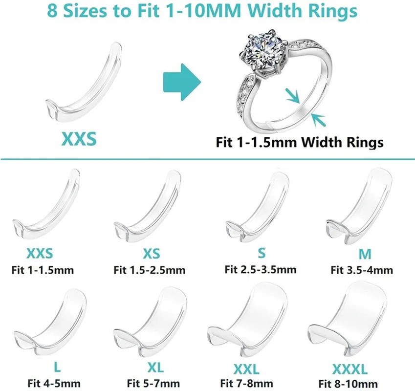 8 Sizes Pack TPU Silicone Invisible  Ring Sizer Set Ring Size Adjuster for Loose Rings Jewelry Resizer Spacer Fit Any Widths