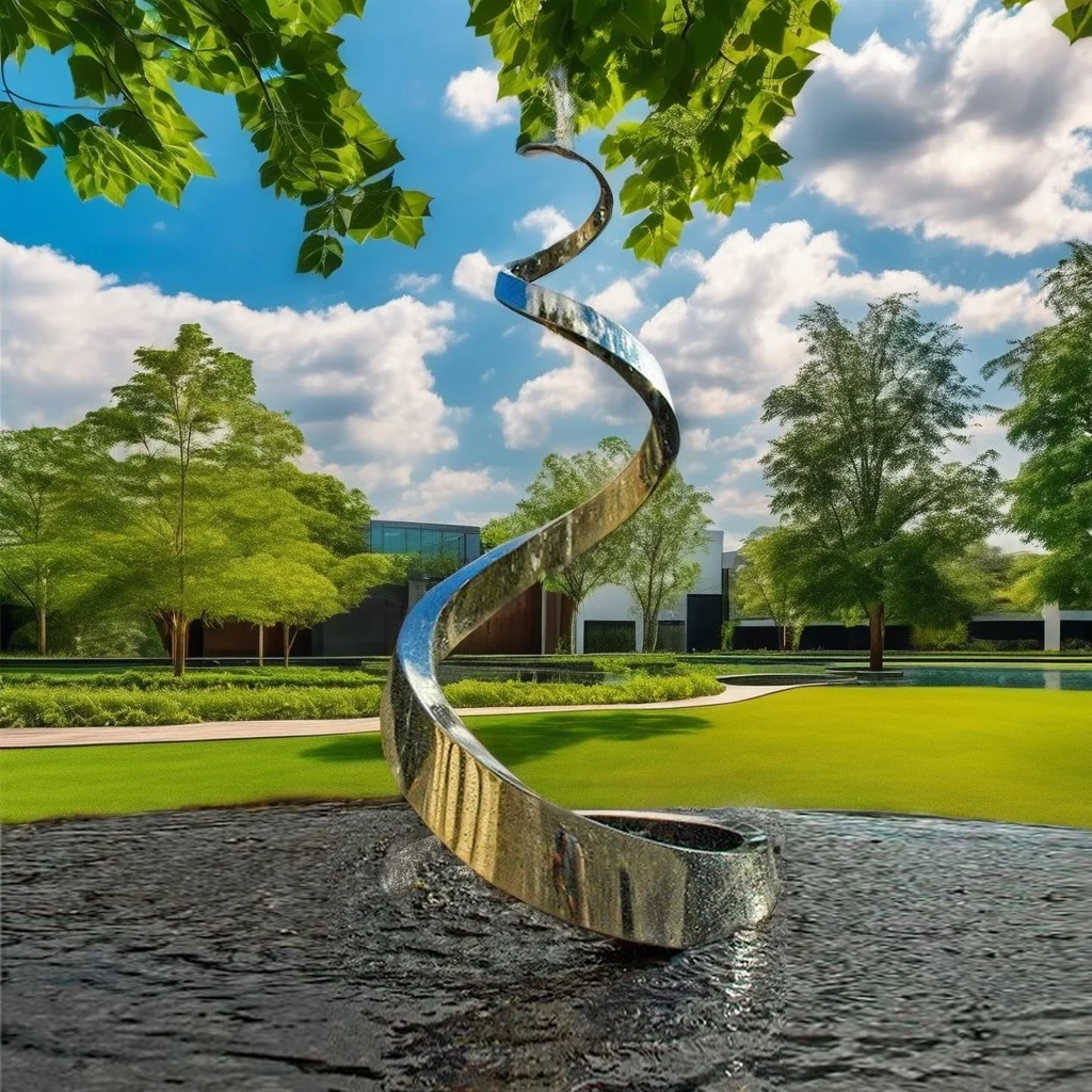 Современная полированная нержавеющая сталь спиральный круг фонтан Большой Открытый Двор Сад Статуя на заказ Аниме 3D металлическая скульптура