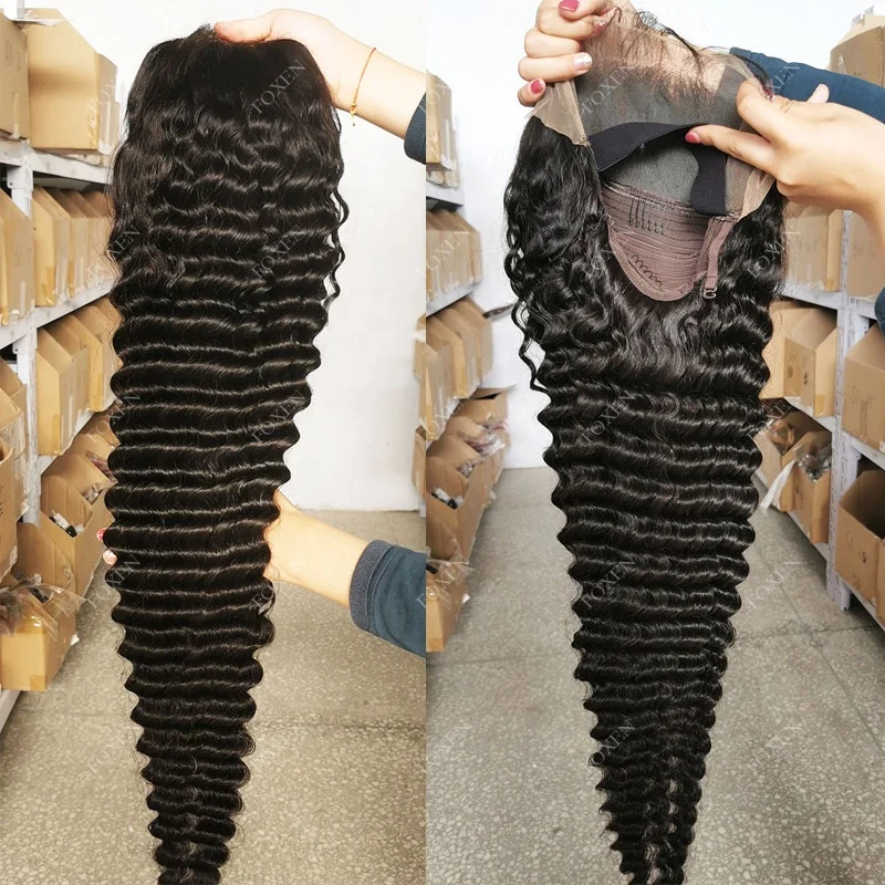 Fuxin Deep Wave Virgin Human Hair Lace Frontal Wigs Raw Indian Remy Hair Wholesale Wigs 40 Inch Human Hair Full Lace Front Wig