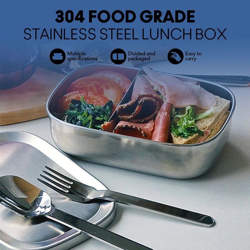 Factory Direct Sale Wholesale 304 Stainless Steel Leakproof Lunch Bento Box With Fork and Spoon