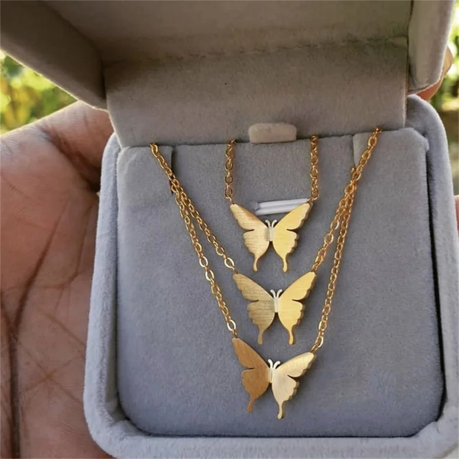 Butterfly Choker Necklace for Women Stainless Steel Gold Color Neck Chains 2022 Fashion Jewelry Girls Gifts Wholesale