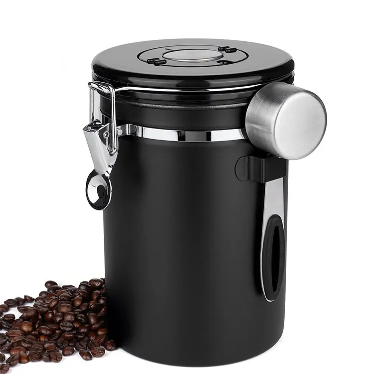 Coffee Canister with Valve & Date tracker Grounds Beans Stainless Steel Airtight