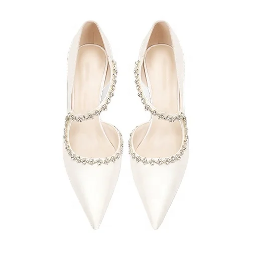 2021 bridal shoes for wedding gowns Glitter material upper bright Diamond stones with satin material factory provide direclty