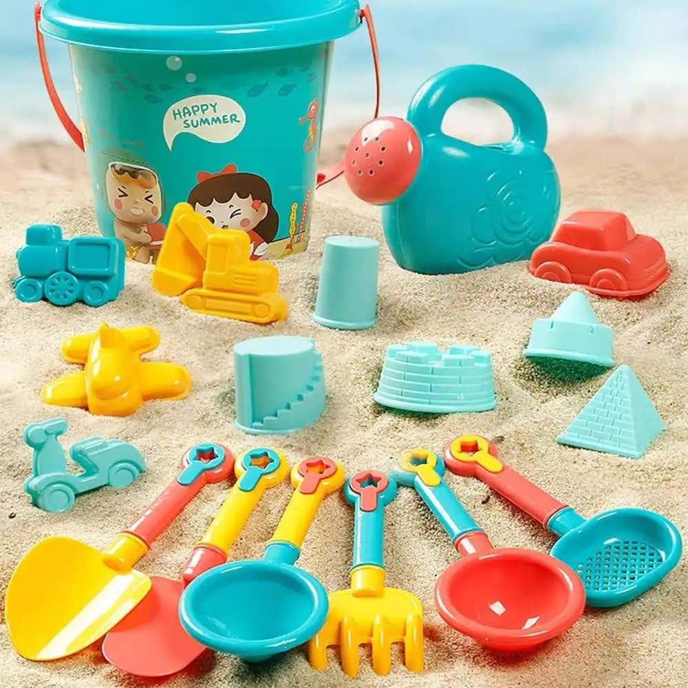 18 piece sand toy set for children sand toy beach sandpit set with bucket shovel sand moulds watering can for children boys