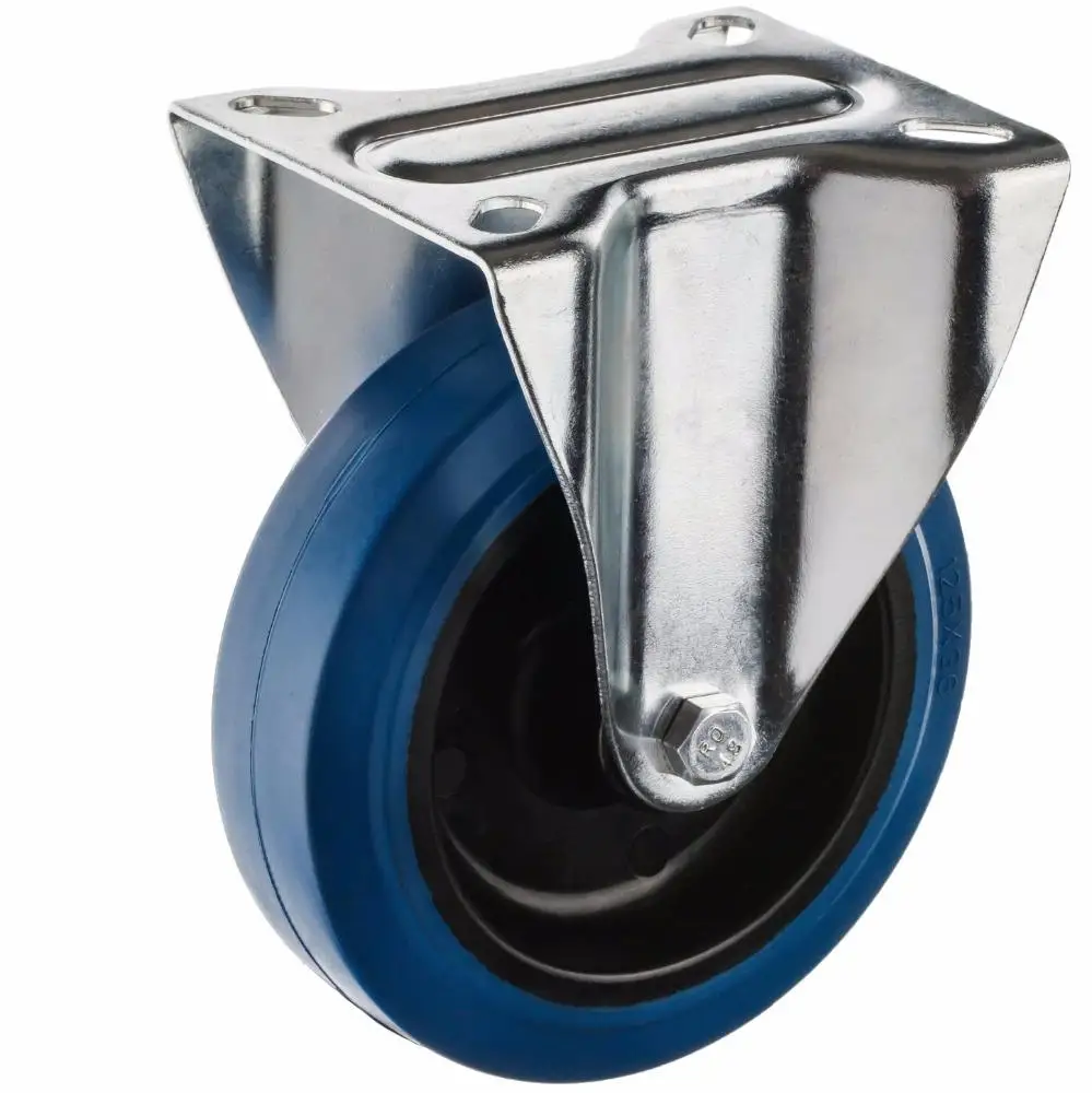 4 Inch Blue Soft Rubber Casters Wheels European 12532 Standard Heavy Duty Plate Swivel Dual locking Industrial Rubber Caste