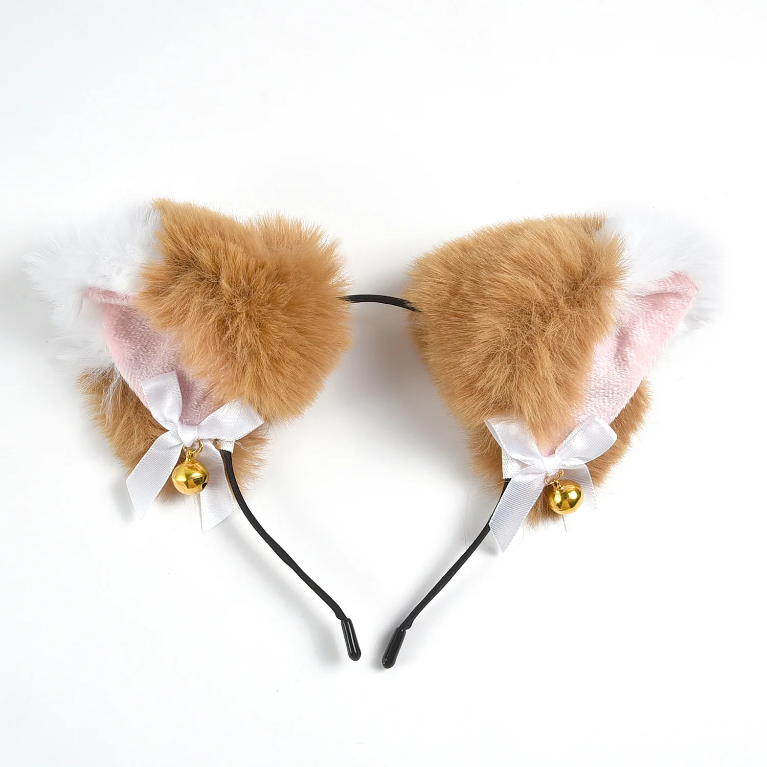Halloween Black White Pink Fluffy Cat Ears Headband Furry Fox Headband with Bells Lolita Cosplay Costume Anime Hair Accessories