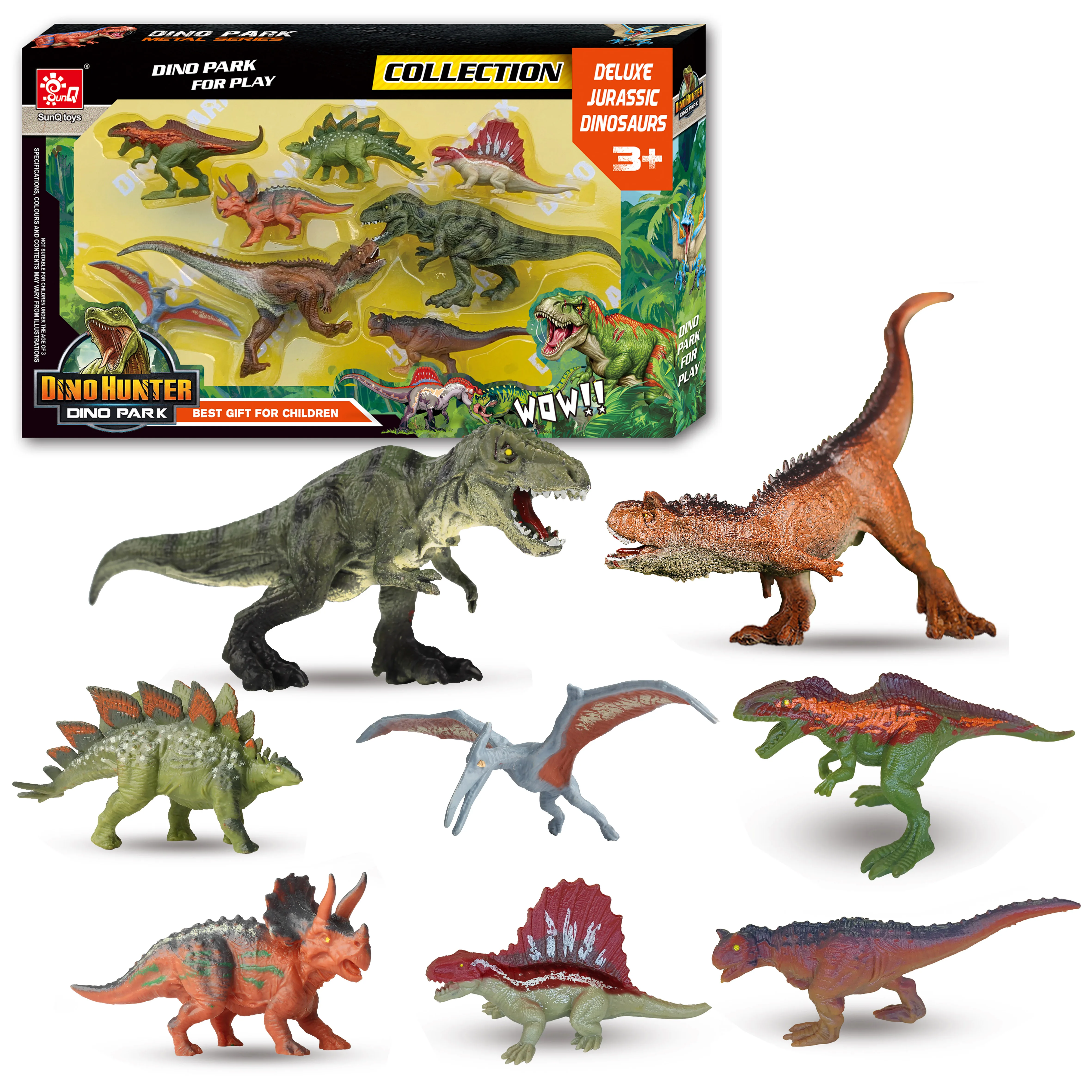Sunq Factory Wholesale 8Pcs Plastic Dinosaur Figures Play Toy Models Set 3D Plastic Toy Molds Dinosaur Toys For 3 Year Old Boys