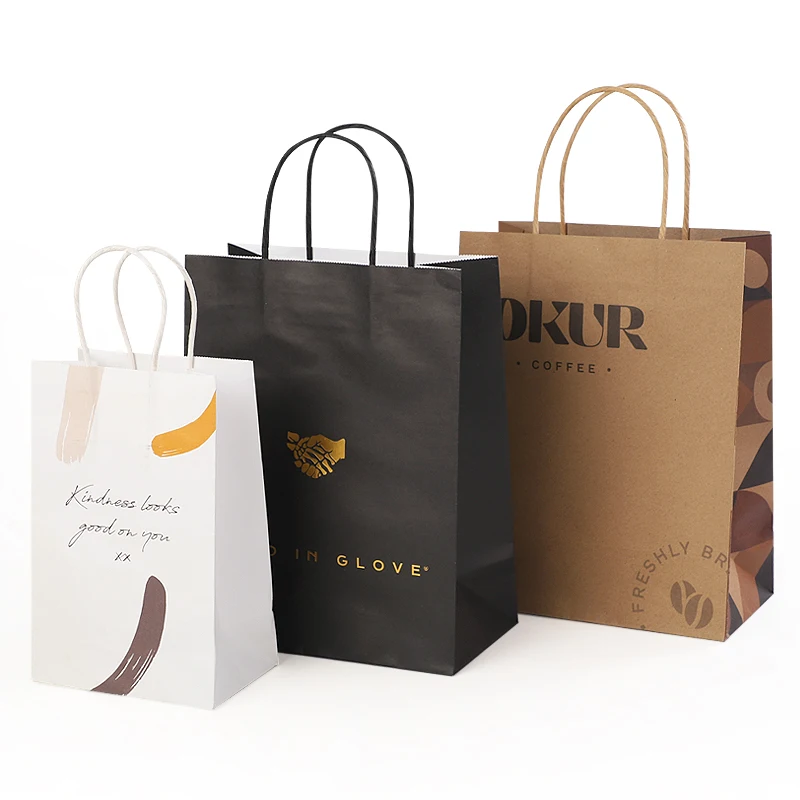 Brown recycled kraft paper bag,white kraft paper bag with black printing