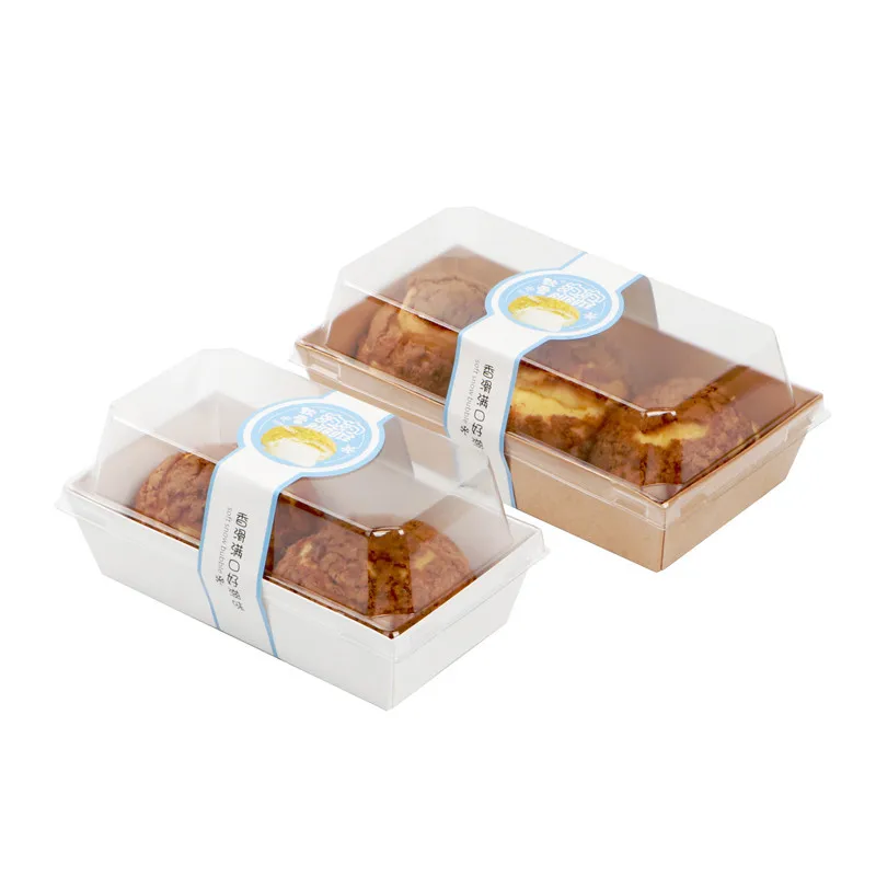 High quality custom size paper cake pastry swiss roll cake fast food sandwich packaging box with clear PET lid