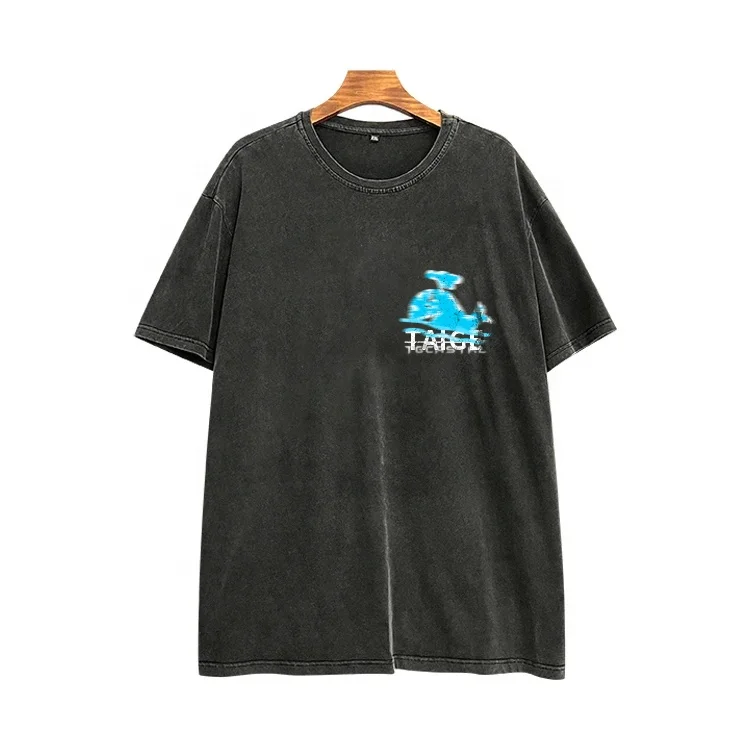 High Quality 100% Cotton acid wash tee 250gsm heavyweight drop shoulder men t shirt custom DTG  printing t shirt