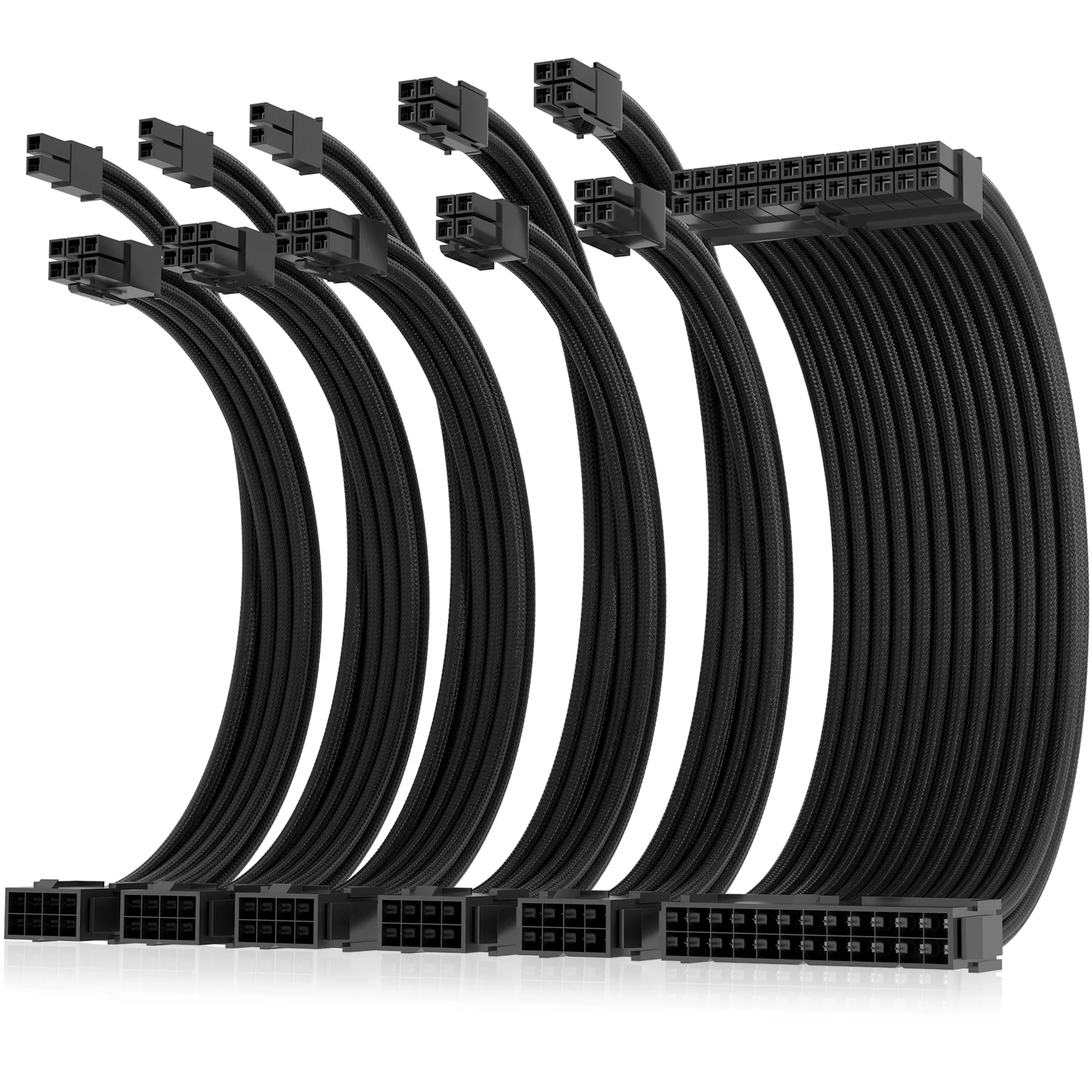 PSU Cable Extension Male To Female Sleeved Cable Extension Kit 18AWG 30cm For Computer Power Supply Cable Black