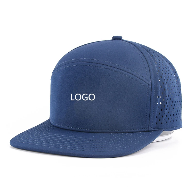 Blue Mens Laser Cut Hole 6 Panel Structured Flat Bill 3d Embroidery Custom Baseball Caps Snapback Caps Hat Trucker Hats