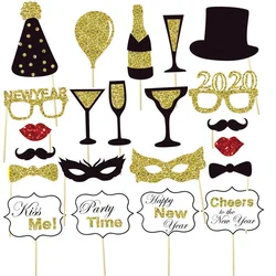 22pcs gold glitter 2020 new year eve selfie photo booth props kit