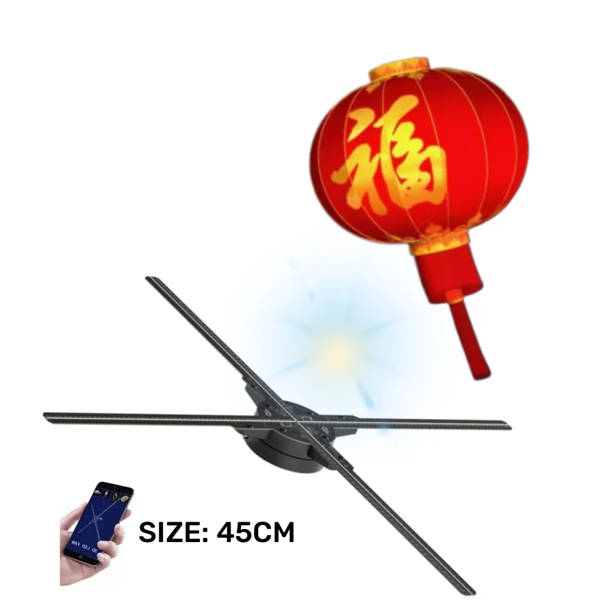 Заводская поставка 45 см 4 лопасти RGB LED 3d Голограмма Вентилятор рекламный