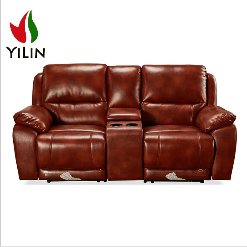 R607 Italian Design Leather Sectional Power Recliner With Storage Table Movie Seat
