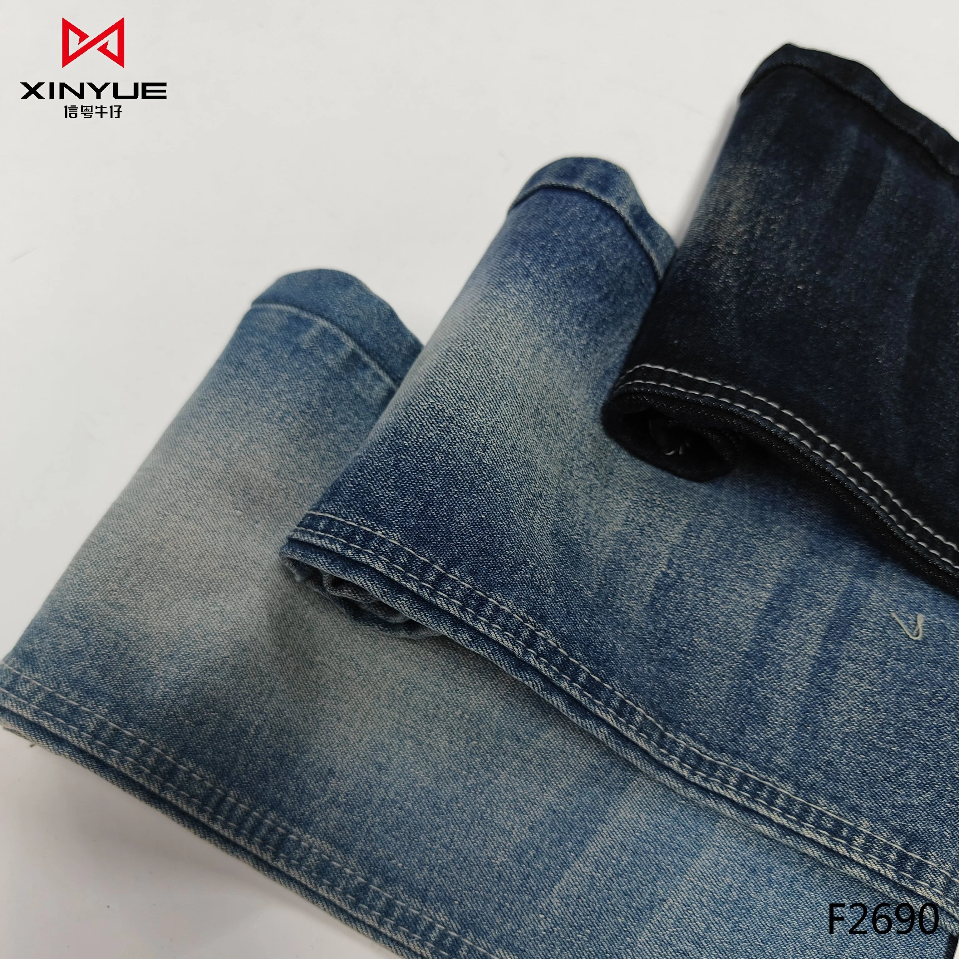 French Terry Fabric Spandex Printed Denim Durable Econyl 68 Cotton, 30 Polyester, 2 Tricot Woven Rolls of Denim Fabric YARN DYED