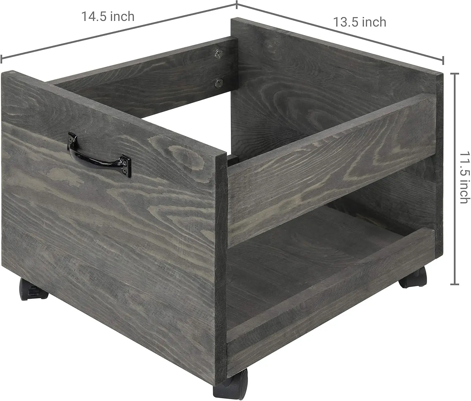 Vintage Grey Wood Vinyl Record Holder Storage Rolling Crate with Casters, Decorative Box for LP Records,Wood Crates for Storage