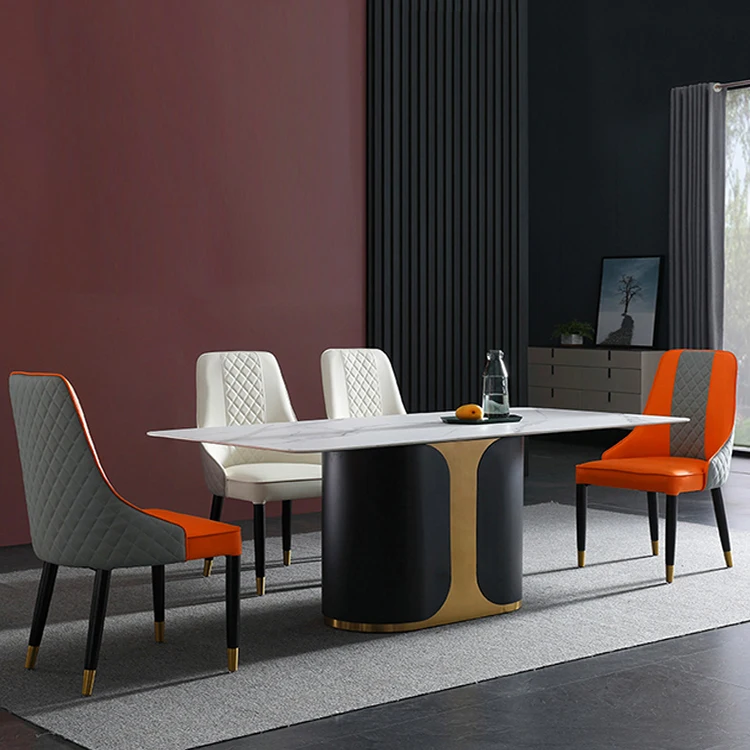 Foshan wholesale Nordic furniture black and gold metal low fee white stone marble top Turkish dining table and chairs