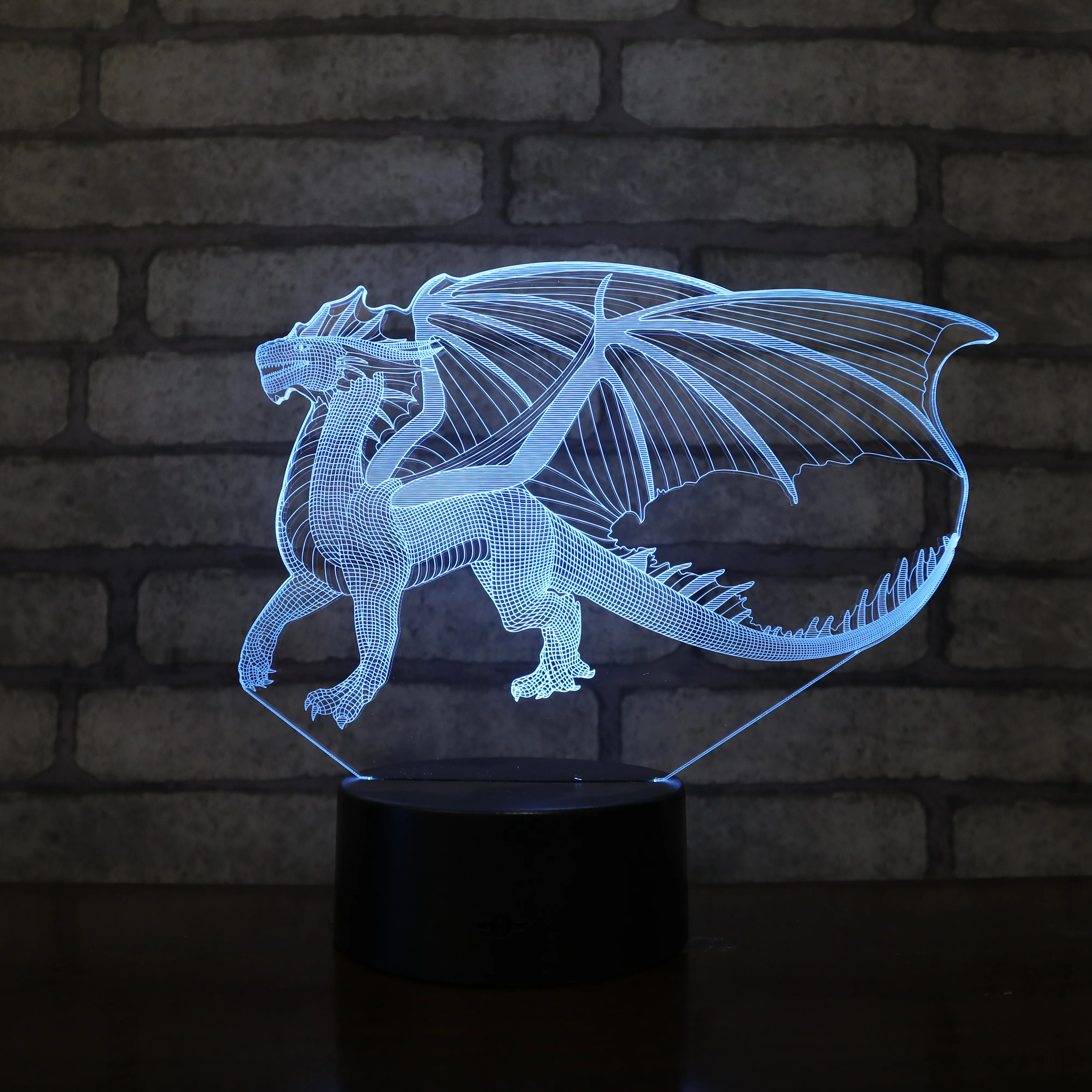 Cool dragon pterosaur designs LED black base 3d lamp cooling animals ABS led base optical night light RGB colorful lighting