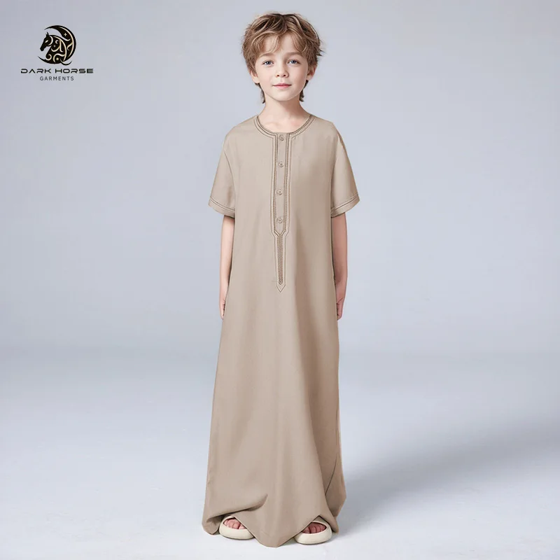 DarkHorse Wholesale simple fashion boys embroidered loose robe button shirt thobe muslim children clothing