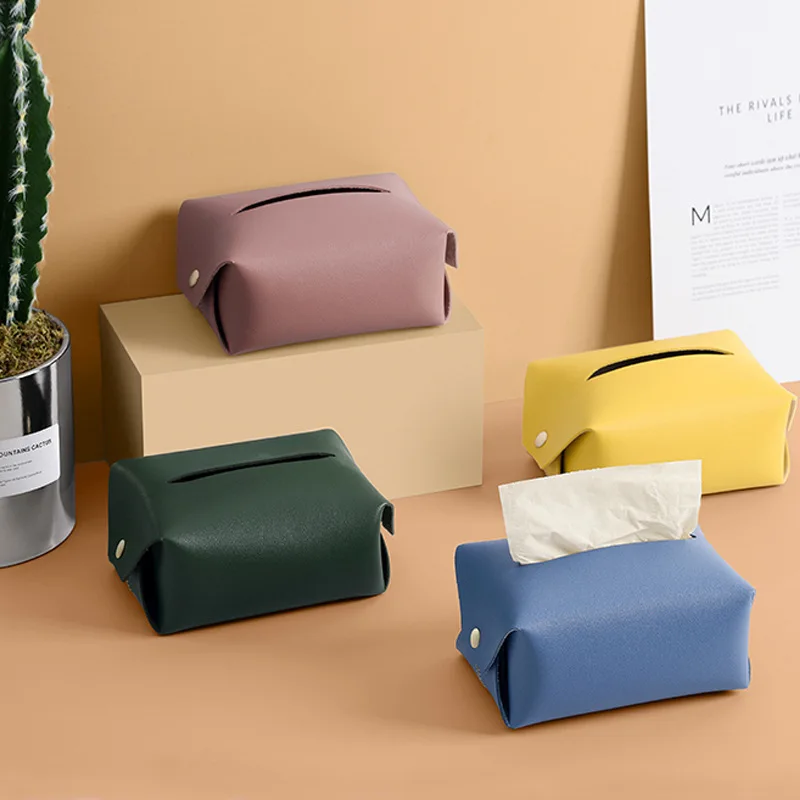Home Table Tissue Dispenser Travel Baby Paper Container Cover Office Desktop Napkin Box Hotel Car Small Pu Leather Tissue Box