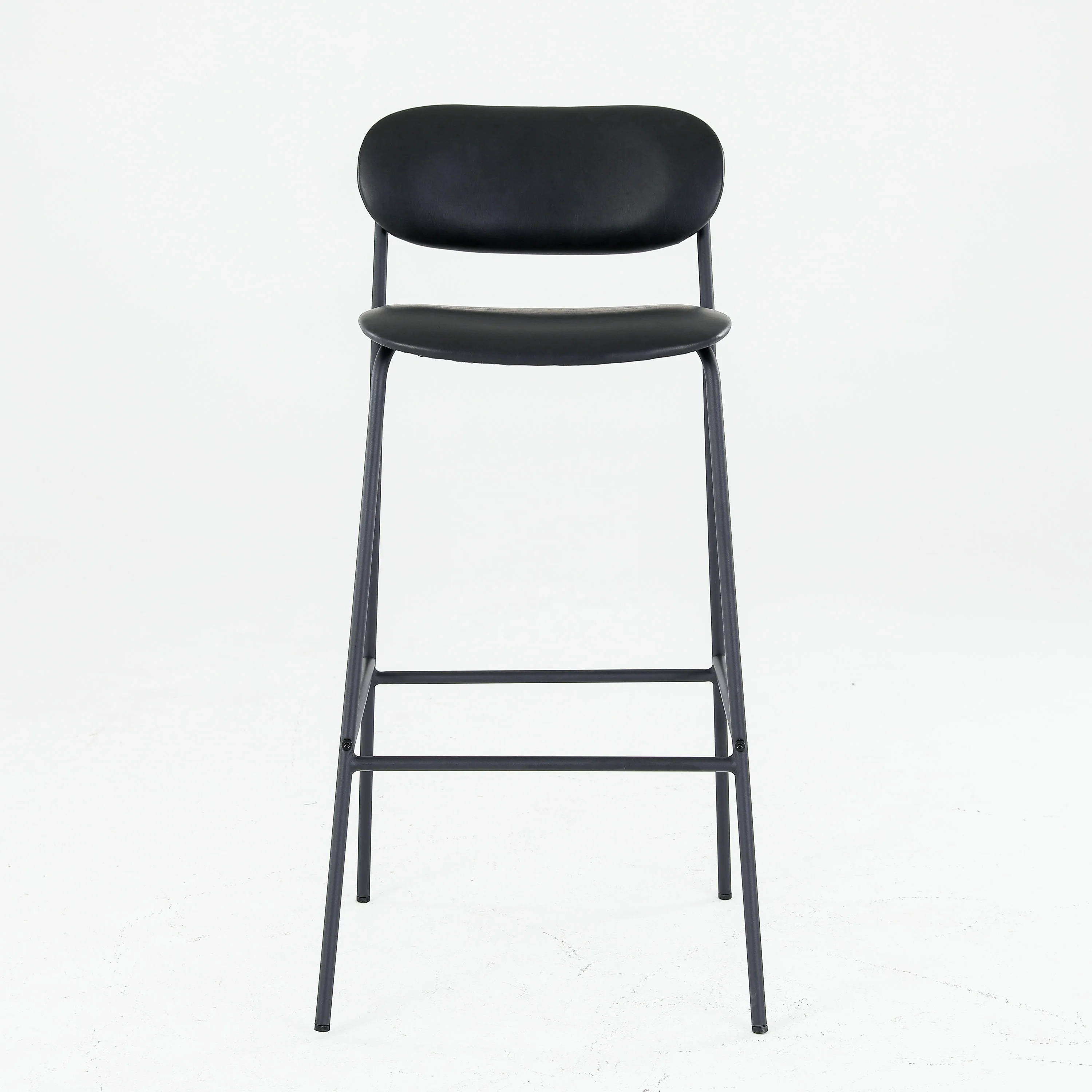 Luxury Hand Made Counter Height Nordic Black Metal frame footrest PU leather Bar Stools Luxury Bar chairs for kitchen