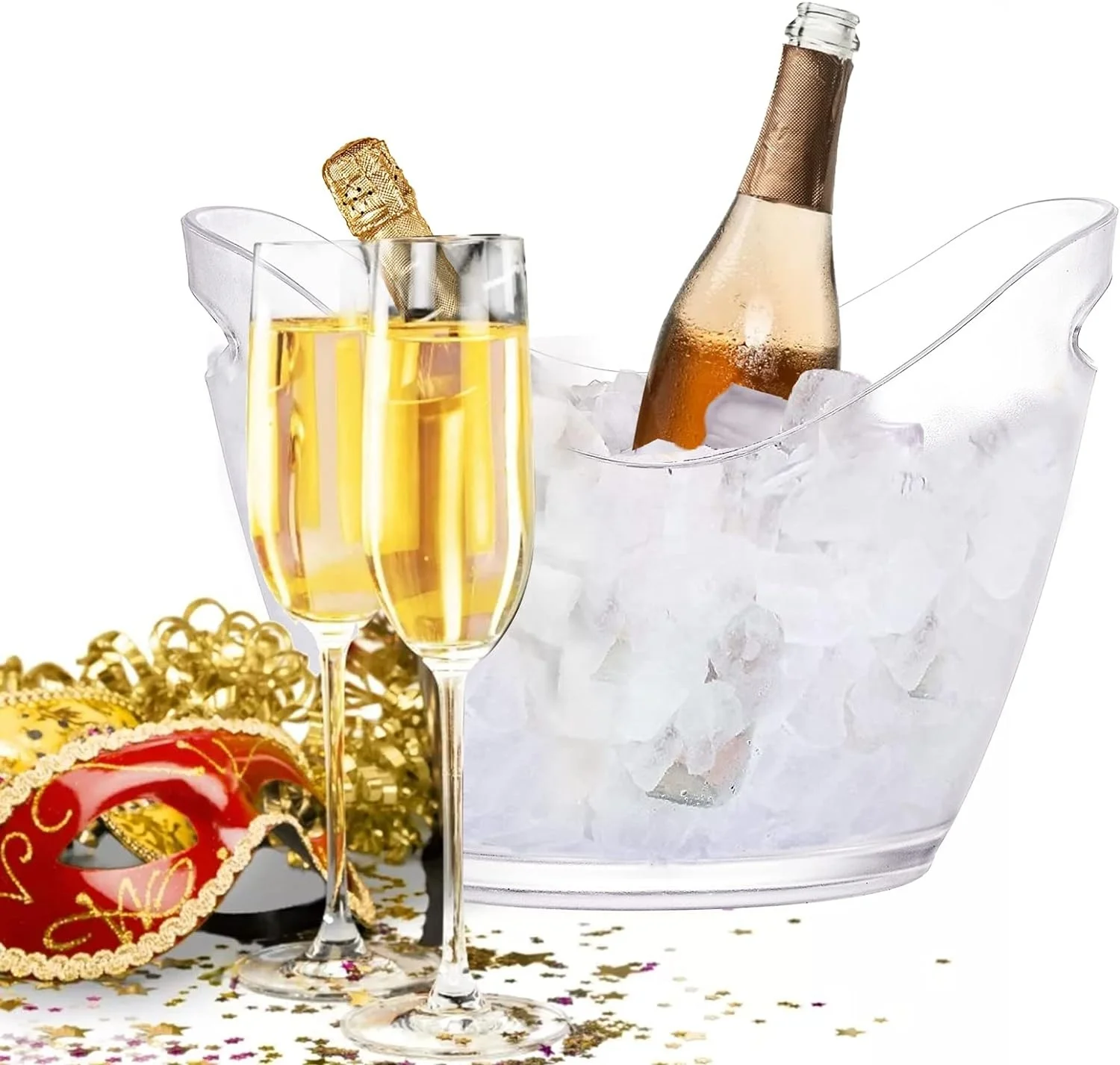 4 Liter Storage Tub Clear Acrylic Chill Soda Wine Champagne Beverage Beer Bin Ice Bucket for 2 Bottles Capacity