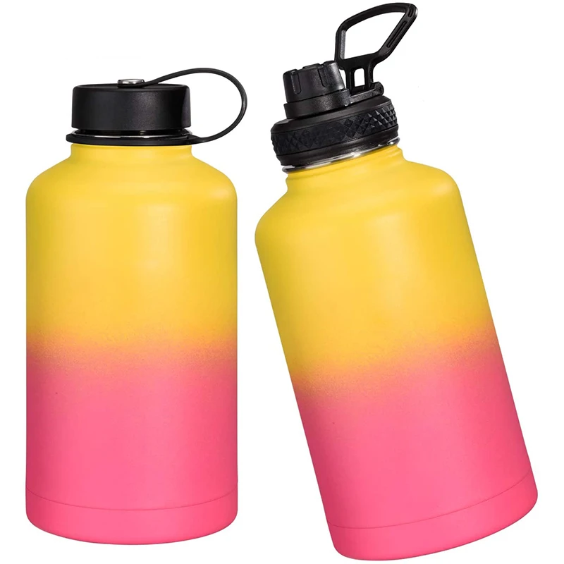 304 Gallon 2 Liter Stainless Steel Wide Mouth Water Jug 128 Oz Insulated Water Bottles Handle Jug Arabic Vacuum Flask Bottle Set