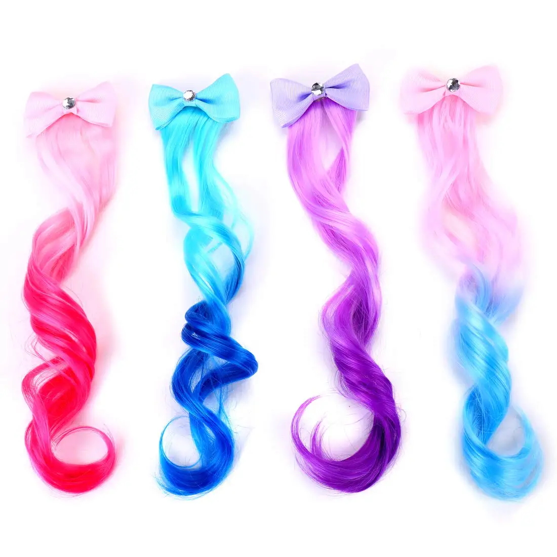 
Kids Hair Extensions for Girls Curly Rainbow Ombre Ponytail Extension Glow in The Dark Fake Hair Barrette 