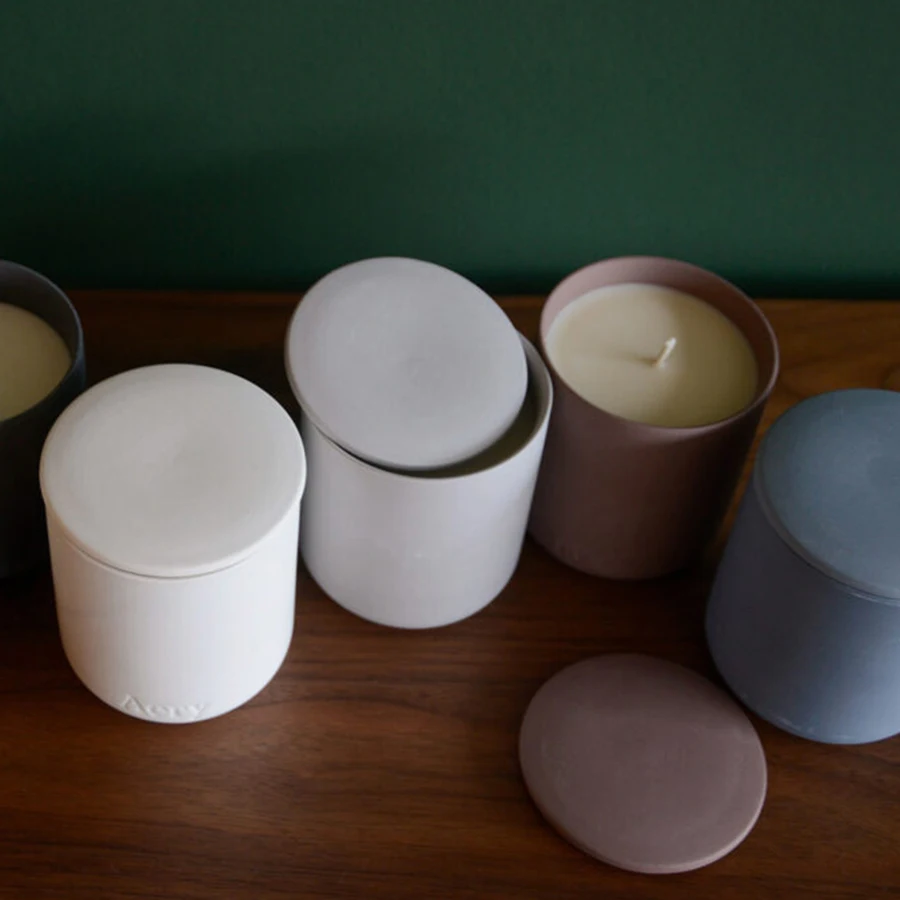 Refined Scented Soy Wax White Blue Candles Container Custom Logo Small Pink Matte Empty Clay Ceramic Candle Jars with lid