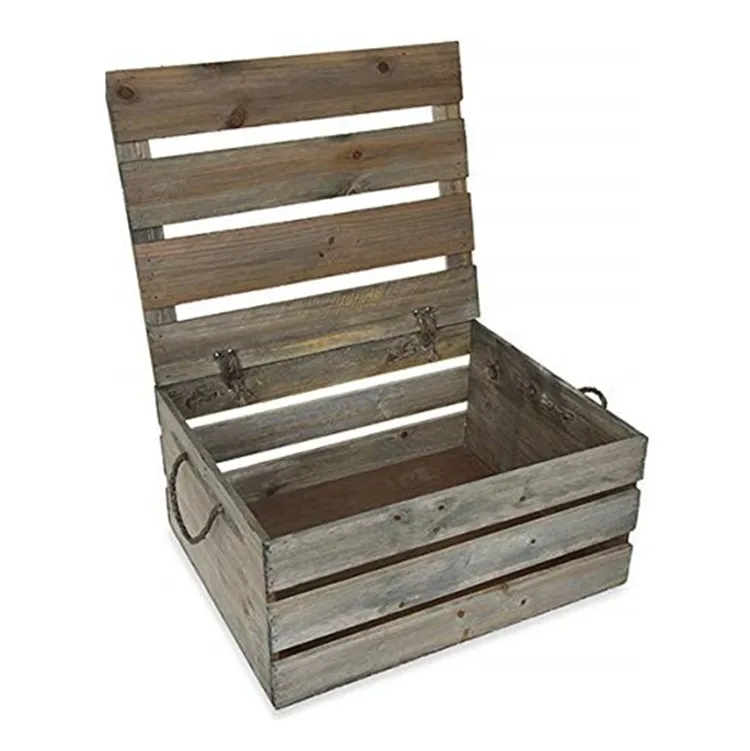 Antique grey large sundries books laundry storage wooden crate box with lid