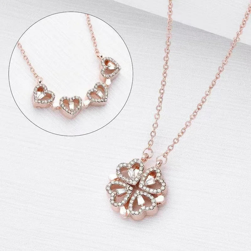 AA017114 Love Magnetic Pendant Necklace Chain Jewelry Heart Necklace Lucky 4 in 1 Love Pendant