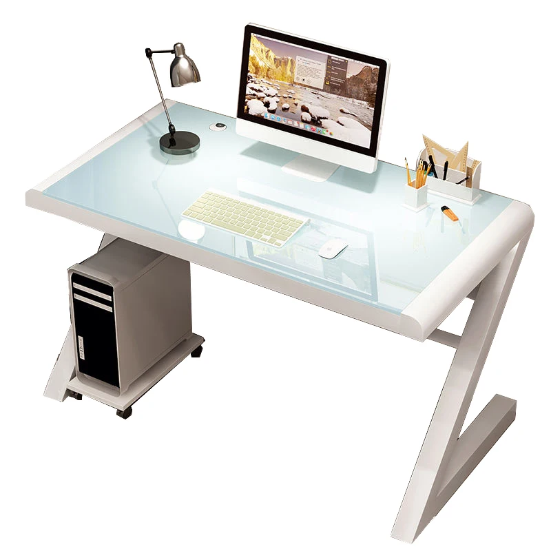
New Design Glass Panel White Study Metal Leg Home Computer Standing Desk 