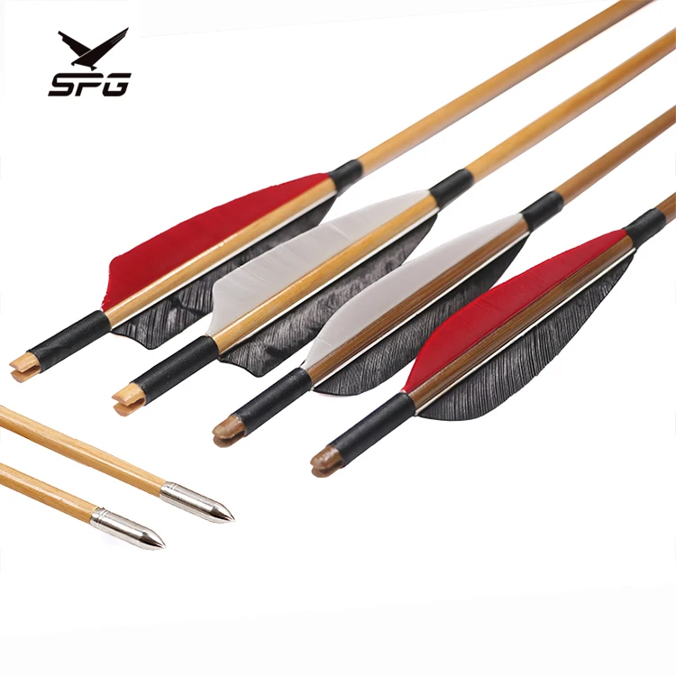 SPG Cedar Shafts Traditional Archery Hunting Bow Accessories 5inch Turkey Feather Wooden Arrows