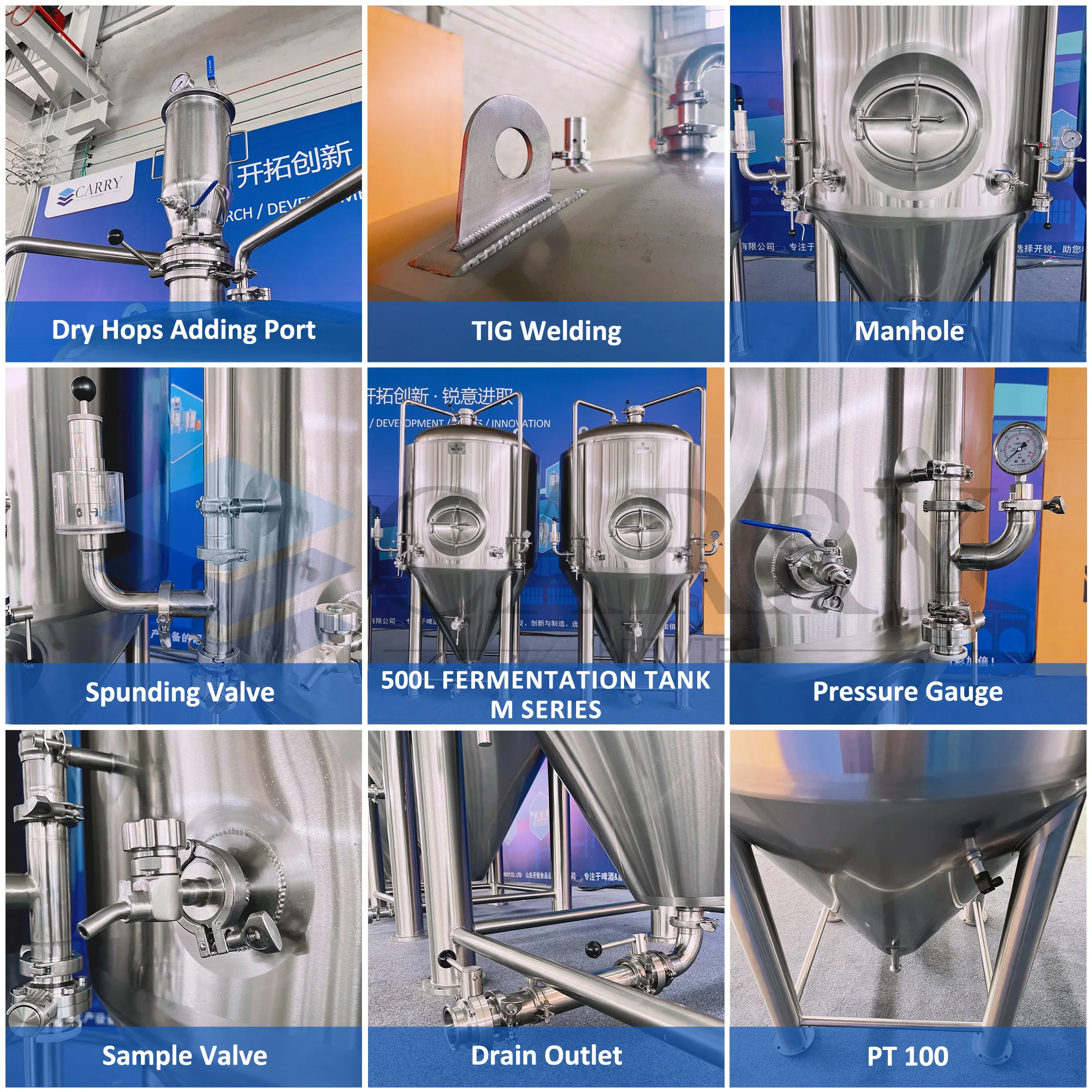 400l 500l 4hl 3bbl Portable Steel Double Wall Glycol Jacketed Top Manway Conical Fermenter For Sale stainless steel sanitary bee