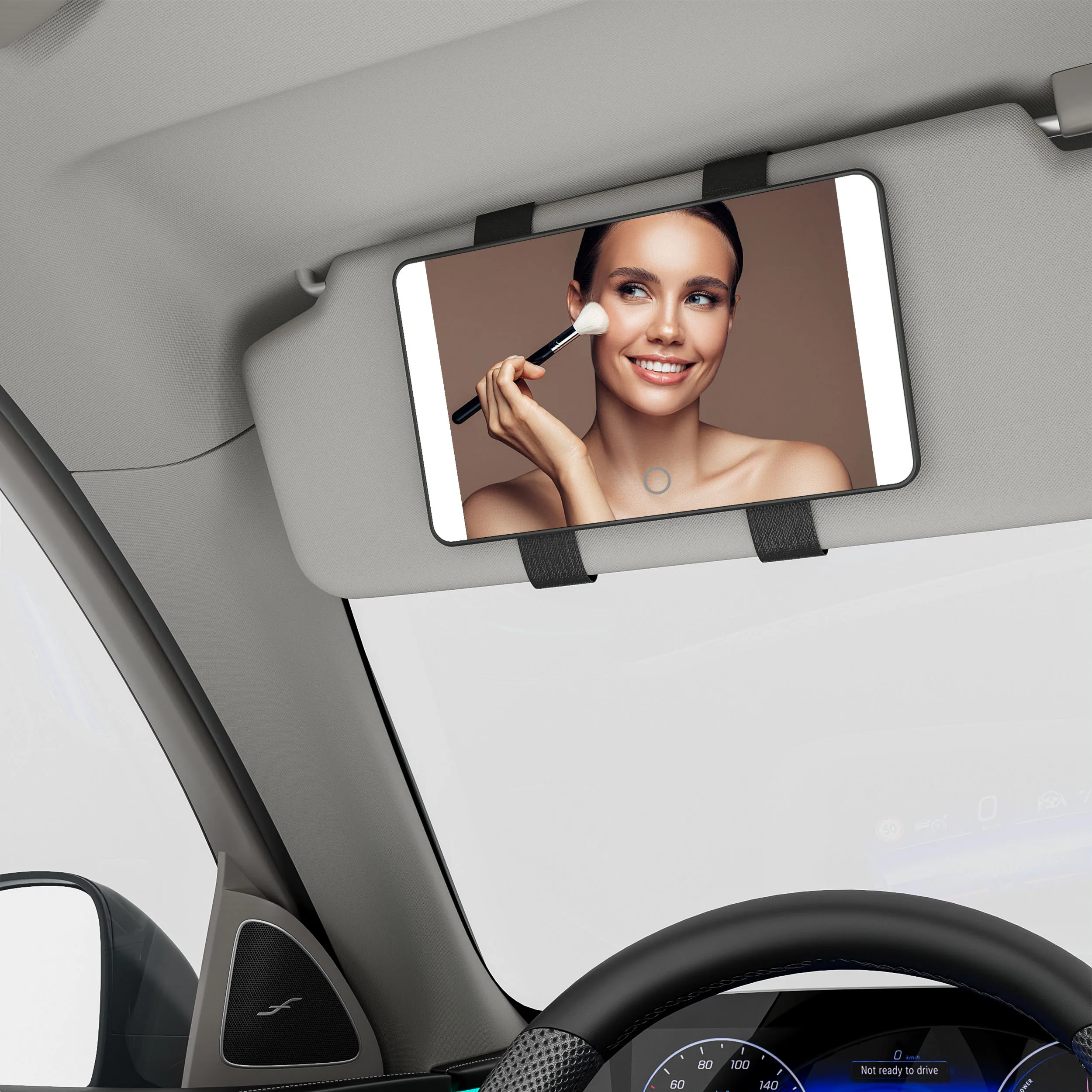 Thin Side Universal Rechargeable Custom Logo Travel Makeup With Led Lights Vanity Mirror For Car Sun Visor