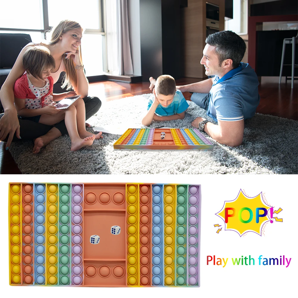 Amazon Release Stress Large Popping Game Board With Dice New Push Bubble Pad Popper Rainbow Chess Board Fidget Toy Games