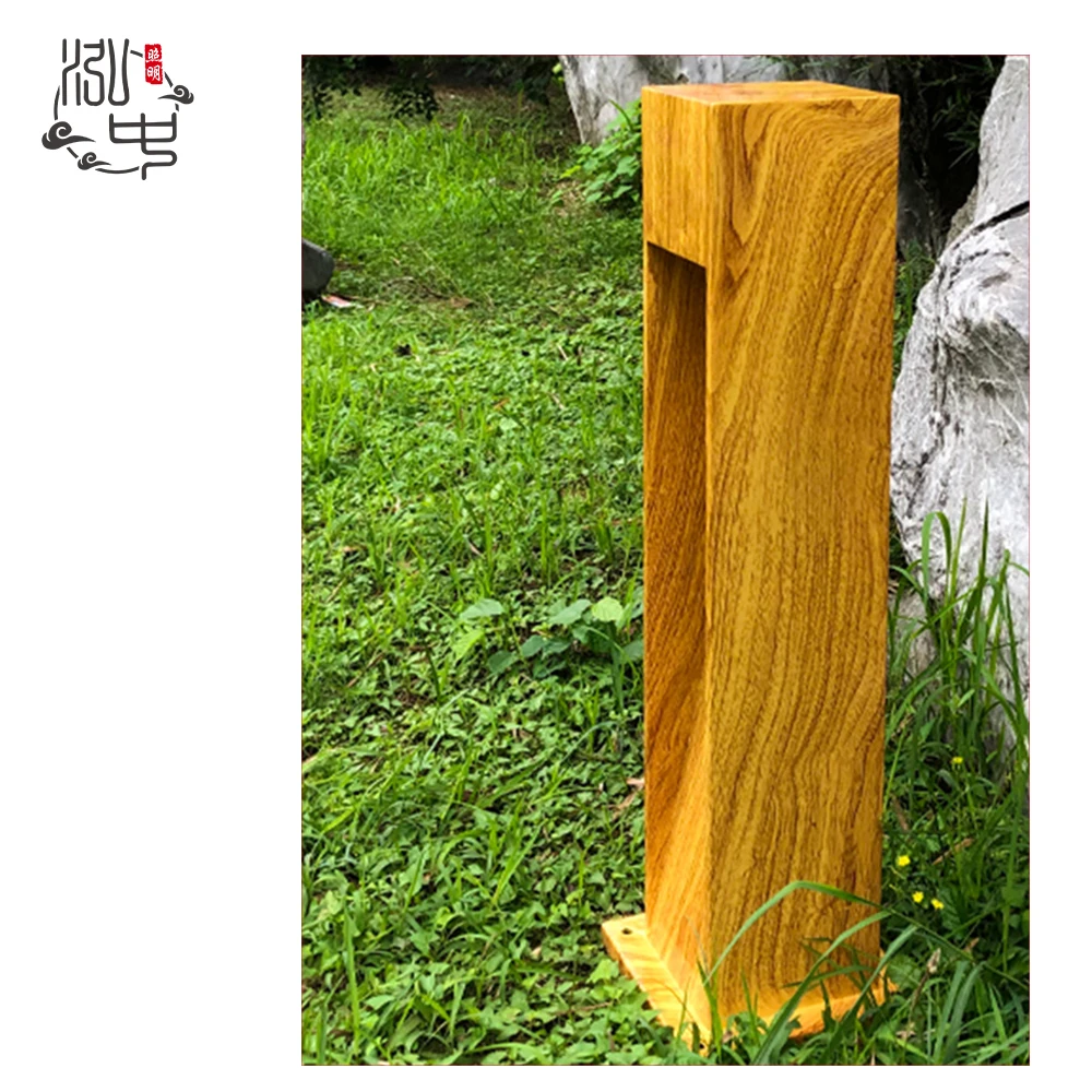 Wood Grain Paint Process Courtyard Lamp Waterproof Engineering Lighting Stainless Steel Material Post Led Ip65 Led Outdoor DC Ce