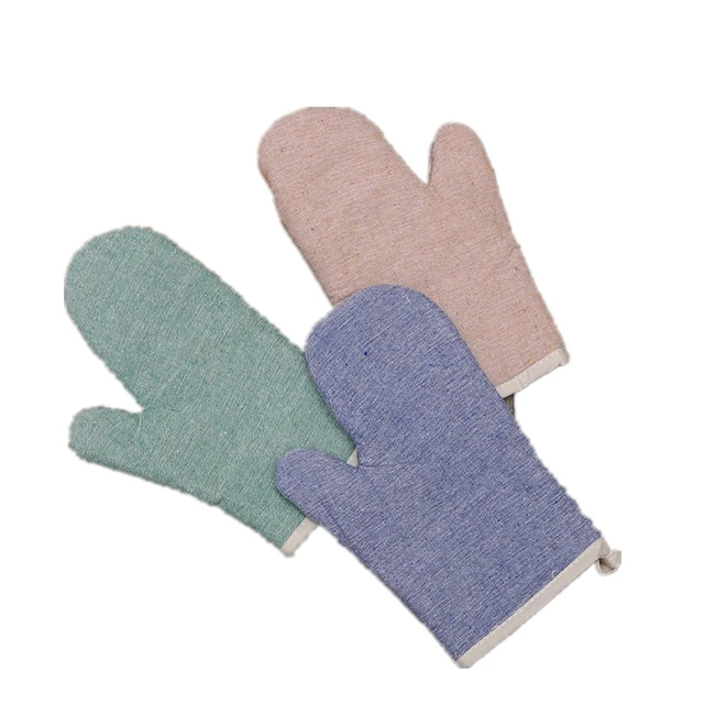 New cotton and linen pure color baking oven mitt for kitchen