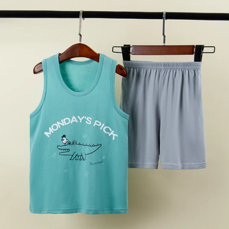 
100%Cotton Summer kids Clothing Sets For 3~8 years kids Girl Boy Clothes Suits Sleeveless Vest+Shorts pants 