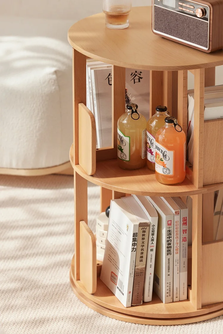 E7172 Round open modern 2/5 layer Beech wood 360 rotating swivel kids book shelf bookshelf bookcases