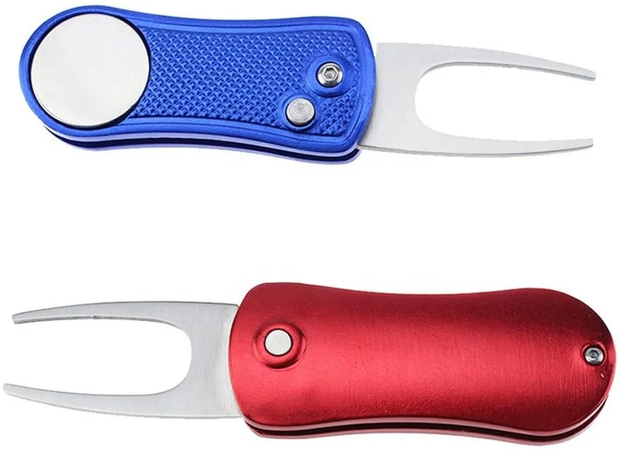 Wholesale Portable and Foldable Golf Divot Repair Tool Magnetic Golf Ball Marker Tool Stainless Steel golf Divot Tool
