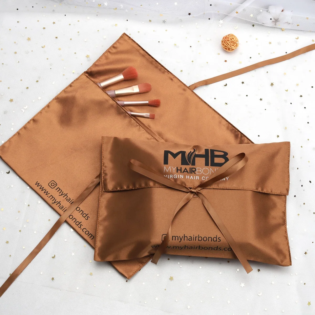 Luxury Custom Logo Printed Brown Envelope Satin Bag Purse Clothing Shoe Hair Wig Packaging Dust Gift Bag Silk Pouch