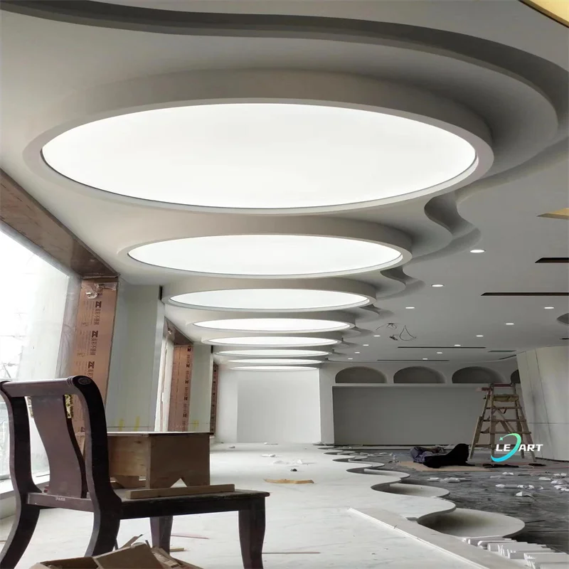 Modern Smart Home Office Indoor Remote Control LED Light Round False Ceiling Cornice 3d Pvc Panel Decor