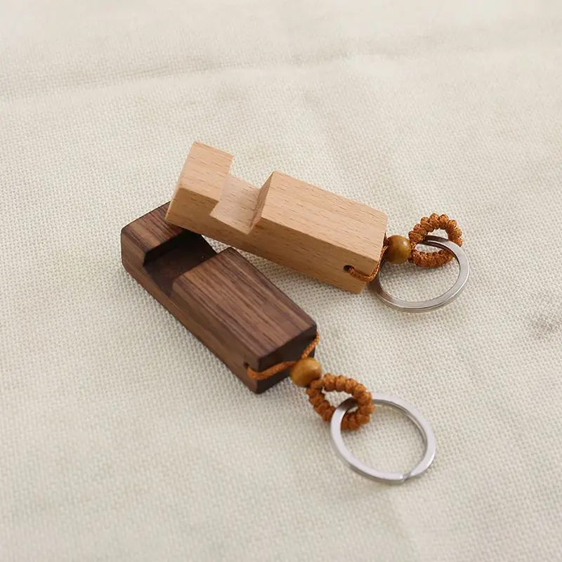 Wood Keychain Small Custom Logo Design Holder Phone Stand Keychains