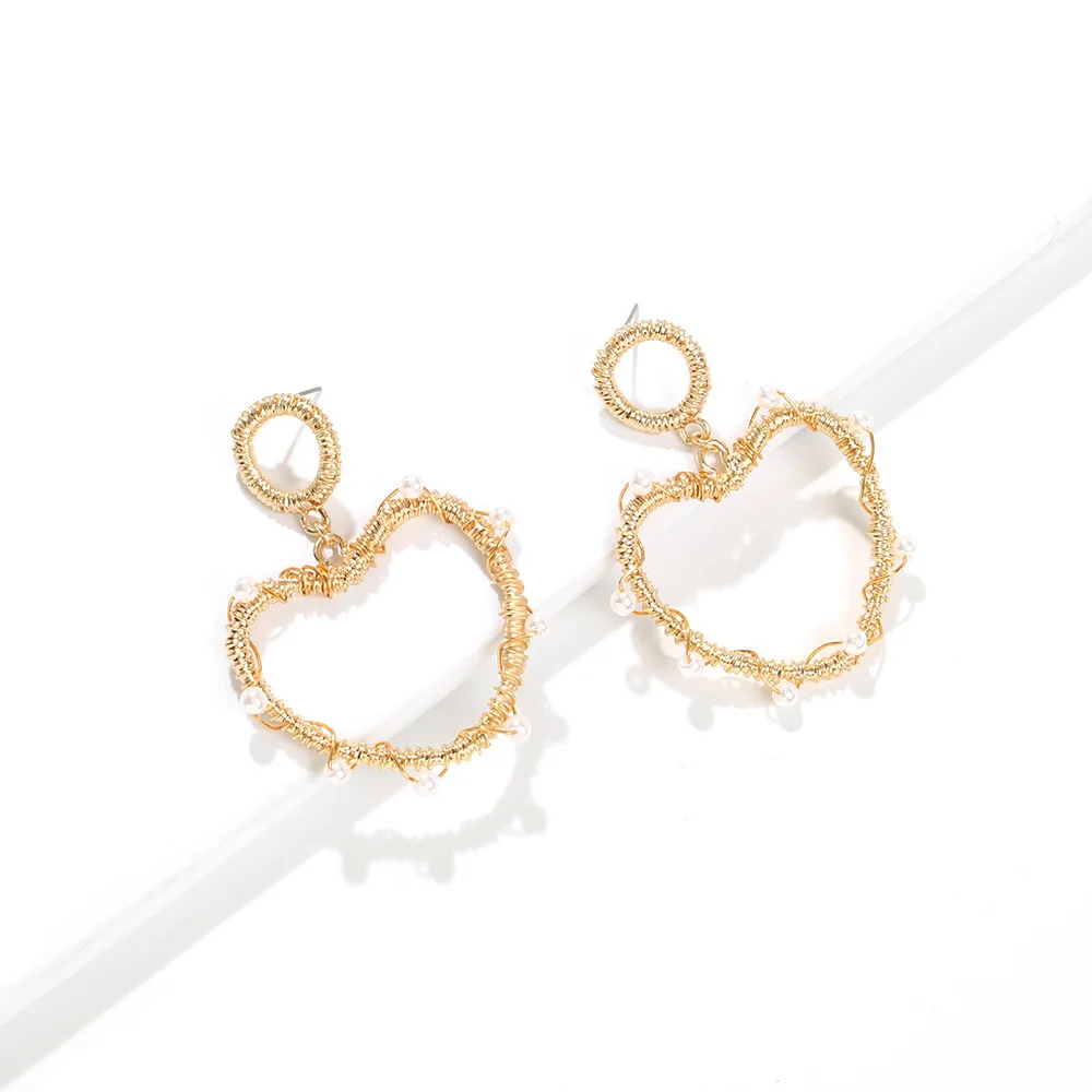 Fashion Hook Earrings Gold Pearl Beads Pentagram Earrings